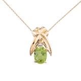 14k Yellow Gold 7x5 mm Peridot and Diamond Oval Shaped Pendant 0.71 CTW