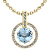 Certified 48.43 Ctw I2/I3 Blue Topaz And Diamond 14K Yellow Gold Pendant