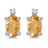 Sterling Silver Oval Citrine and Diamond Earrings