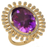 11.04 Ctw VS/SI1 Amethyst And Diamond 14k Yellow Gold Victorian Style Ring