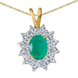 14k Yellow Gold Emerald Oval Pendant with Diamonds