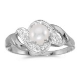 14k White Gold Pearl And Diamond Swirl Ring