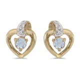 10k Yellow Gold Round Aquamarine And Diamond Heart Earrings 0.15 CTW
