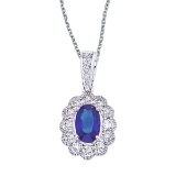 14k White Gold Sapphire and Diamond Oval Pendant