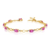 14K Yellow Gold Oval Pink Topaz and Diamond Bracelet 4.33 CTW