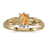 10k Yellow Gold Oval Citrine And Diamond Ring