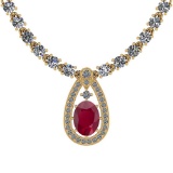 20.93 Ctw I2/I3 Ruby And Diamond 14K Yellow Gold Necklace