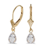 14k Yellow Gold Pear White Topaz And Diamond Leverback Earrings