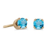 3 mm Petite Round Natural Blue Topaz Stud Earrings in 14k Yellow Gold 0.22 CTW