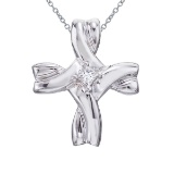 14K White Gold Diamond Swirl Cross Pendant