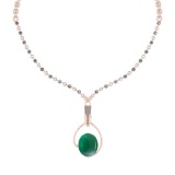 10.79 Ctw VS/SI1 Emerald And Diamond 14k Rose Gold Victorian Style Necklace
