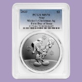 2020 Niue 1 oz Silver $2 Disney Mickey Christmas MS-70 PCGS (FD)