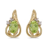 14k Yellow Gold Oval Peridot And Diamond Teardrop Earrings 0.84 CTW