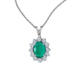 14k White Gold Oval Emerald Pendant with Diamonds 1.53 CTW