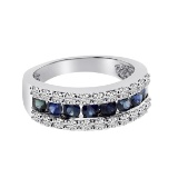 14k White Gold Wide Sapphire Ring 1.71 CTW