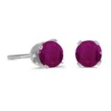 4 mm Round Ruby Screw-back Stud Earrings in 14k White Gold 0.48 CTW