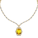 19.43 Ctw SI2/I1 Lemon Topaz And Diamond 14k Yellow Gold Victorian Style Necklace
