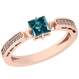 0.77 Ctw I1/I2 Treated Fancy Blue And White Diamond Platinum 14K Rose Gold Plated Ring
