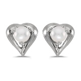 14k White Gold Pearl Heart Earrings