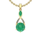 2.79 Ctw Emerald And Diamond I2/I3 14K Yellow Gold Necklace