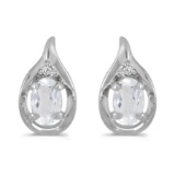 14k White Gold Oval White Topaz And Diamond Earrings 0.98 CTW