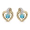 14k Yellow Gold Round Blue Topaz And Diamond Heart Earrings 0.23 CTW