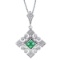14k White Gold Emerald and .10 ct Diamond Filigree Pendant