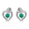 Certified 14k White Gold Round Emerald And Diamond Heart Earrings 0.19 CTW