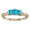 10k Yellow Gold Oval Blue Topaz And Diamond Three Stone Ring 0.56 CTW