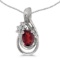 10k White Gold Oval Garnet And Diamond Teardrop Pendant 0.51 CTW