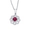 14k White Gold Ruby and Diamond Round Wave Pendant