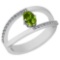 0.64 Ctw Peridot And Diamond I2/I3 10K White Gold Vintage Style Ring