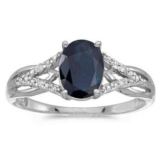 14k White Gold Oval Sapphire And Diamond Ring