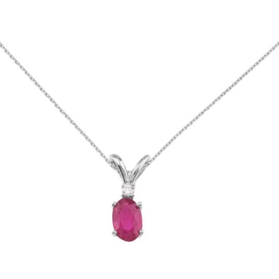 14k White Gold Ruby and Diamond Oval Pendant 0.62 CTW