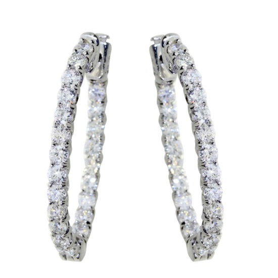 14k White Gold Oval Secure Lock In Out Hoops