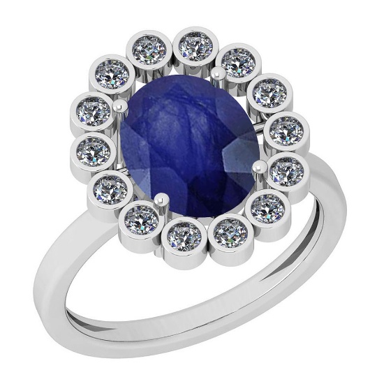 2.42 Ctw Blue Sapphire And Diamond I2/I3 14K White Gold Vintage Style Ring
