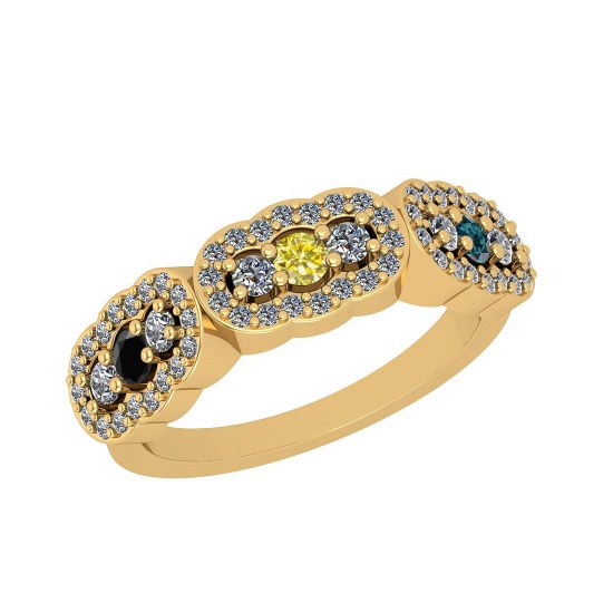 0.73 Ctw I2/I3 Treated Fancy Multi Diamond 10K Yellow Gold Vintage Style Bridal Wedding Band Ring