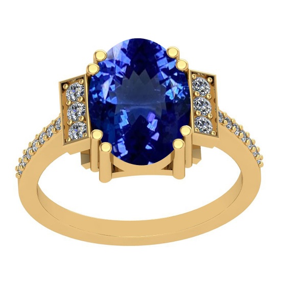 4.00 Ctw VS/SI1 Tanzanite And Diamond 14K Yellow Gold Victorian Style Ring