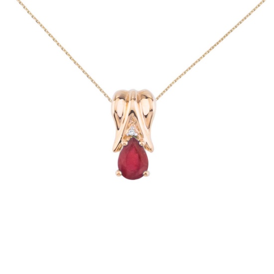 14k Yellow Gold Ruby Pear Pendant with Diamonds