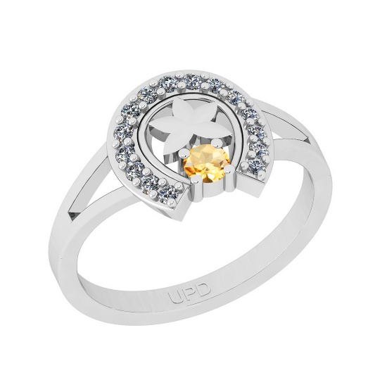 0.22 Ctw I2/I3 Citrine And Diamond 10K White Gold Vintage Style Ring