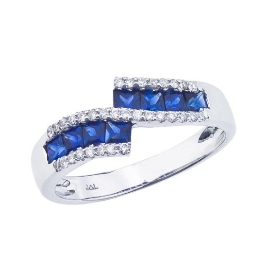 14k White Gold Sapphire and .27 CTW Diamond Fashion Ring 1.06 CTW