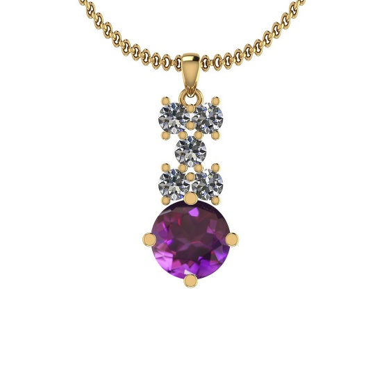 4.00 Ctw Amethyst And Diamond I2/I3 14K Yellow Gold Necklace