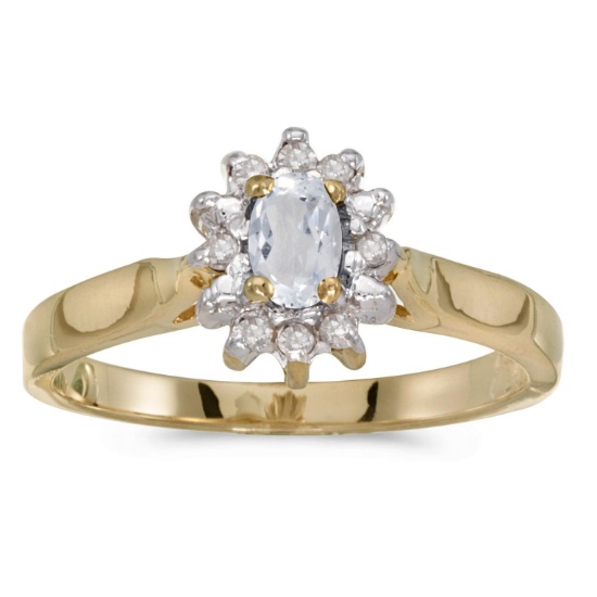 10k Yellow Gold Oval White Topaz And Diamond Ring 0.31 CTW