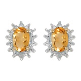 14k Yellow Gold Oval Citrine And Diamond Earrings 0.66 CTW