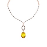 23.33 Ctw SI2/I1 Lemon Topaz And Diamond 14k Rose Gold Victorian Style Necklace