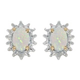 14k Yellow Gold Oval Opal And Diamond Earrings 0.42 CTW