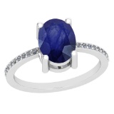 2.10 Ctw Blue Sapphire And Diamond I2/I3 14K White Gold Vintage Style Ring