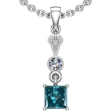 0.84 Ctw I2/I3 Treated Fancy Blue And White Diamond Platinum Pendant