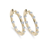 14k Yellow Gold 1.00 Ct Diamond Inside Outside Hoop Earrings