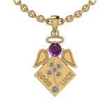 0.75 Ctw I2/I3 Amethyst And Diamond 10K Yellow Gold Pendant